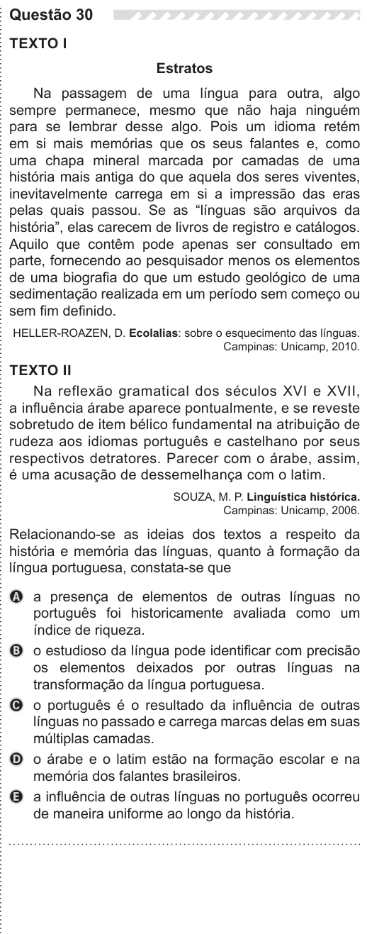 ENEM 2019 - questão 30: enunciado e alternativas no caderno oficial