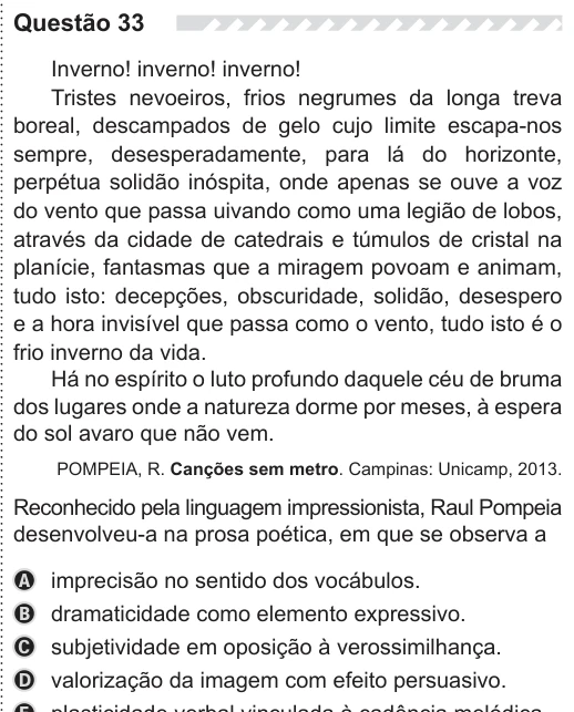 ENEM 2019 - questão 33: enunciado e alternativas no caderno oficial