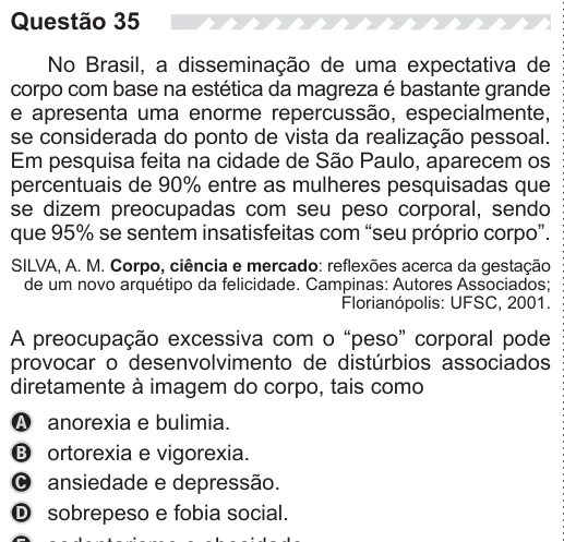 ENEM 2019 - questão 35: enunciado e alternativas no caderno oficial