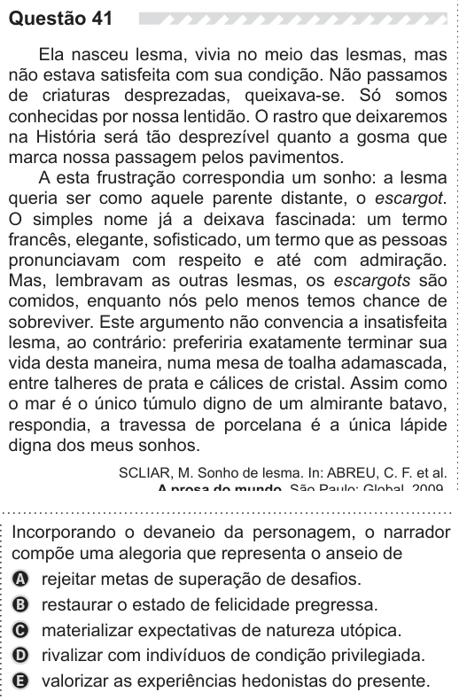 ENEM 2019 - questão 41: enunciado e alternativas no caderno oficial