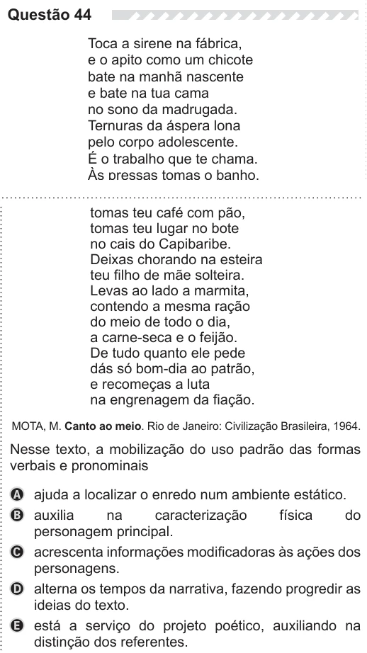 ENEM 2019 - questão 44: enunciado e alternativas no caderno oficial