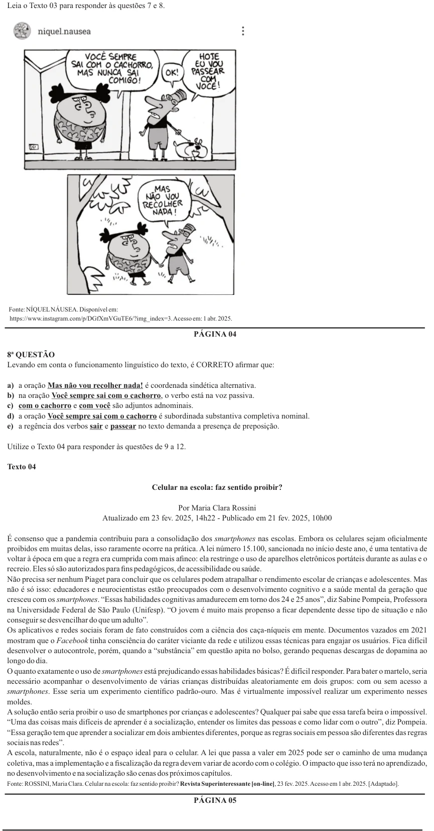Nova Palmeira 2025 · AGENTE ADMINISTRATIVO · questão 8: enunciado e alternativas no caderno oficial