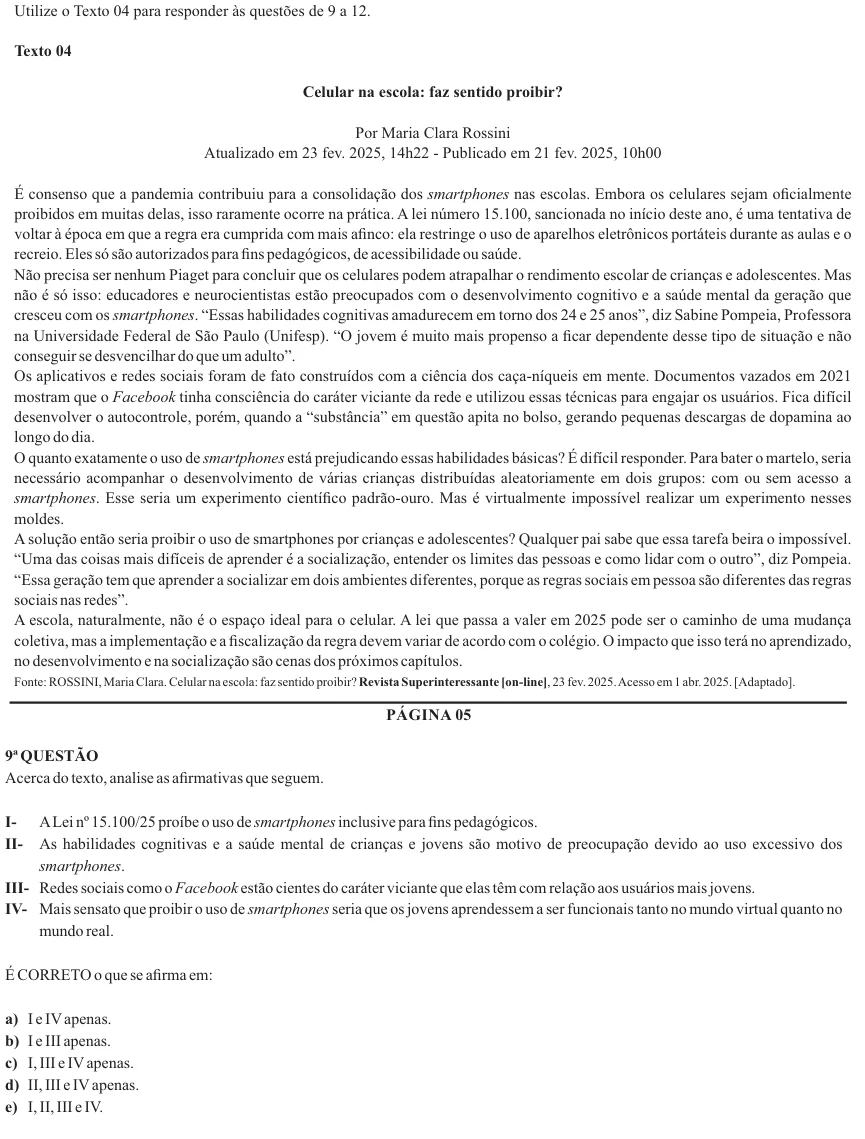 Nova Palmeira 2025 · AGENTE ADMINISTRATIVO · questão 9: enunciado e alternativas no caderno oficial